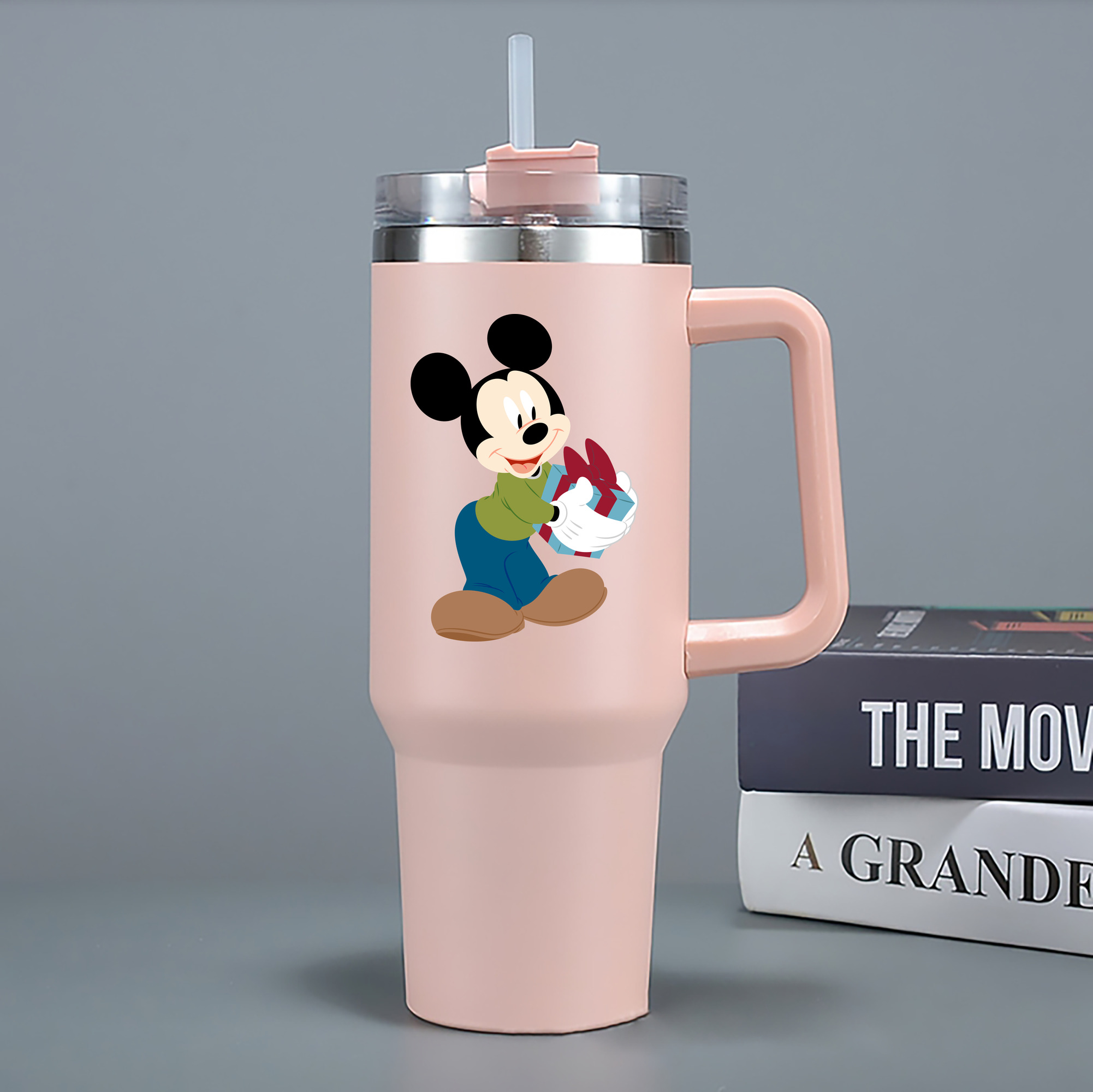 （画像用） ミッキーマウス Mickey Mouse 1200mL車用タンブラー - クリスタルステッカー（プラスチックストロー付き）